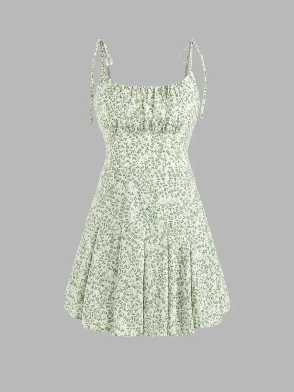 Women's Green Floral Tie-Strap Sundress
